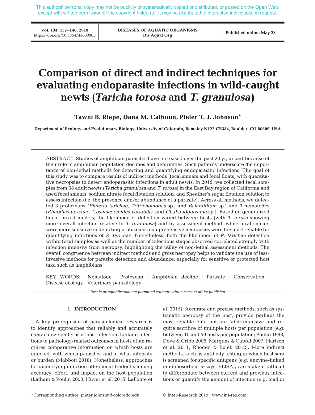 Disease of Aquatic Organisms 134:137