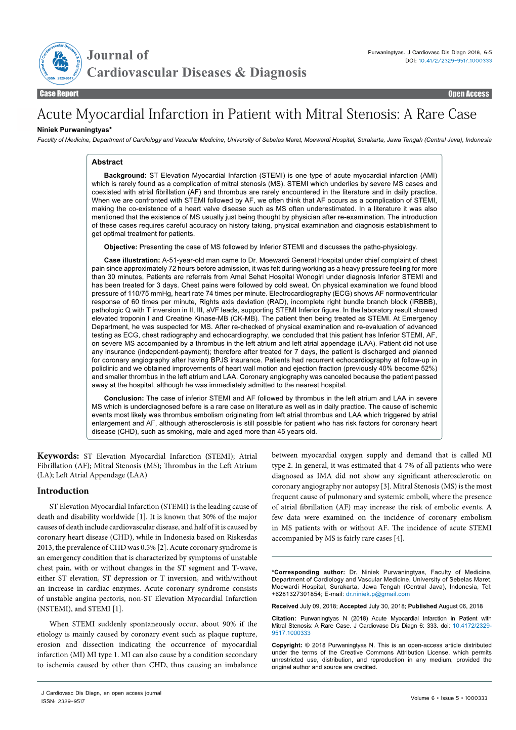 Acute Myocardial Infarction in Patient with Mitral