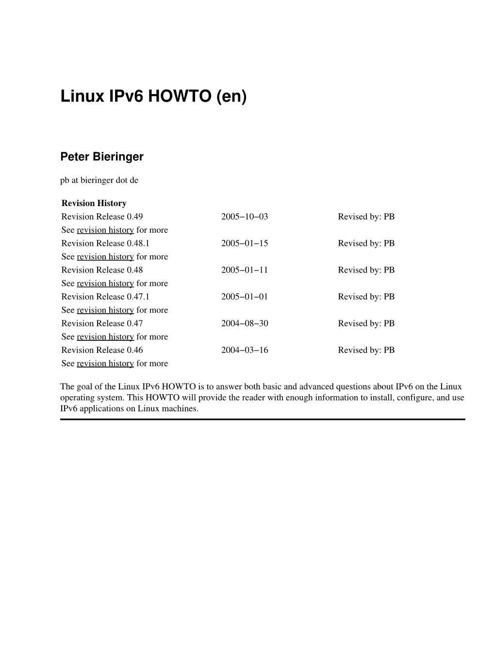 Linux Ipv6 HOWTO (En)