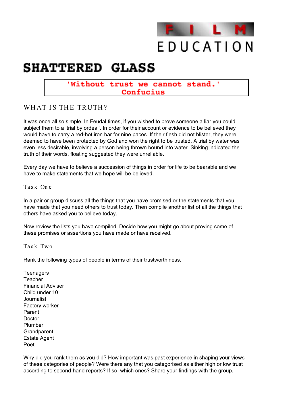 Shattered Glass Study Guide