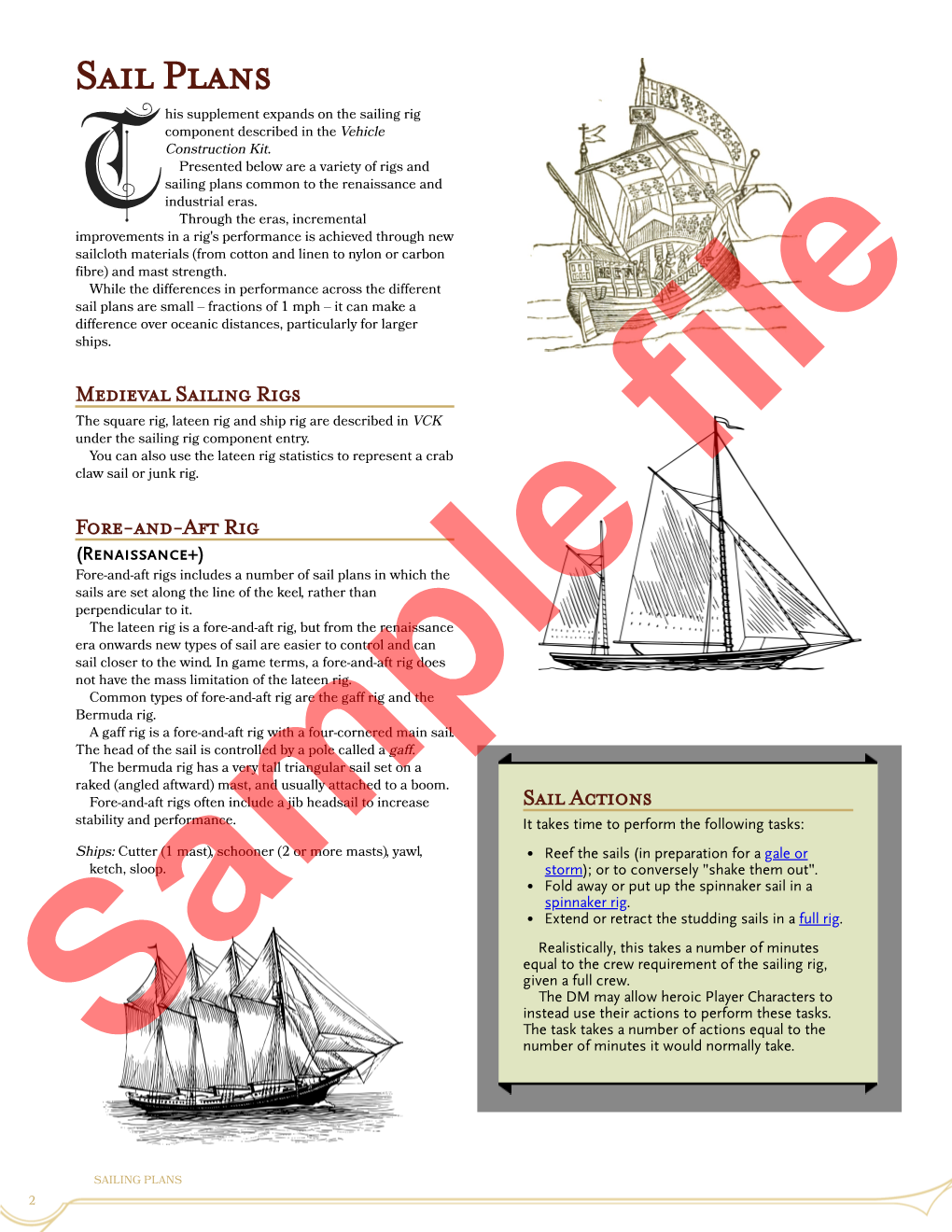 Sail Plans His Supplement Expands on the Sailing Rig Component Described in the Vehicle Construction Kit