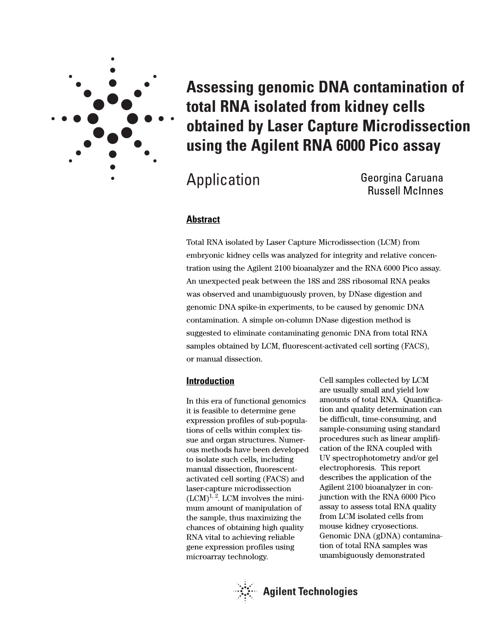 Assessing Genomic DNA Contamination of Total RNA Isolated from Kidney Cells Obtained by Laser Capture Microdissection Using the Agilent RNA 6000 Pico Assay