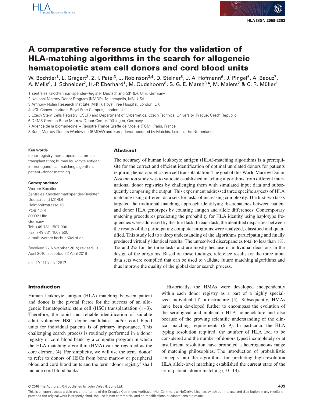 A Comparative Reference Study for the Validation of HLA-Matching Algorithms in the Search for Allogeneic Hematopoietic Stem Cell Donors and Cord Blood Units W