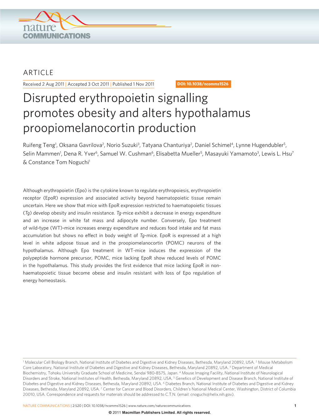 Disrupted Erythropoietin Signalling Promotes Obesity and Alters Hypothalamus Proopiomelanocortin Production
