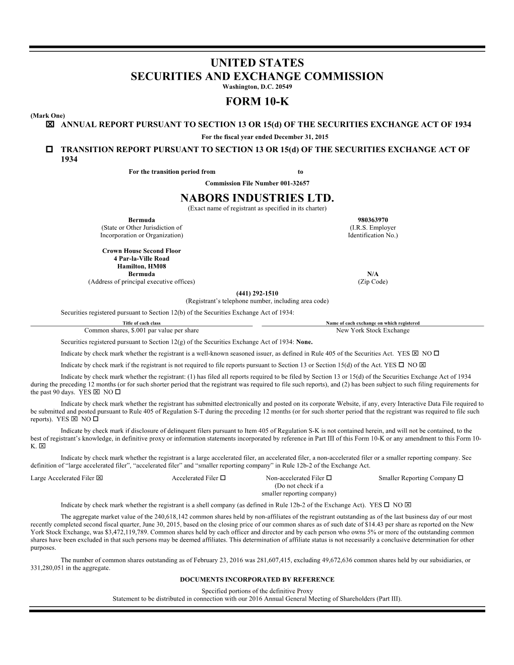 United States Securities and Exchange Commission Form