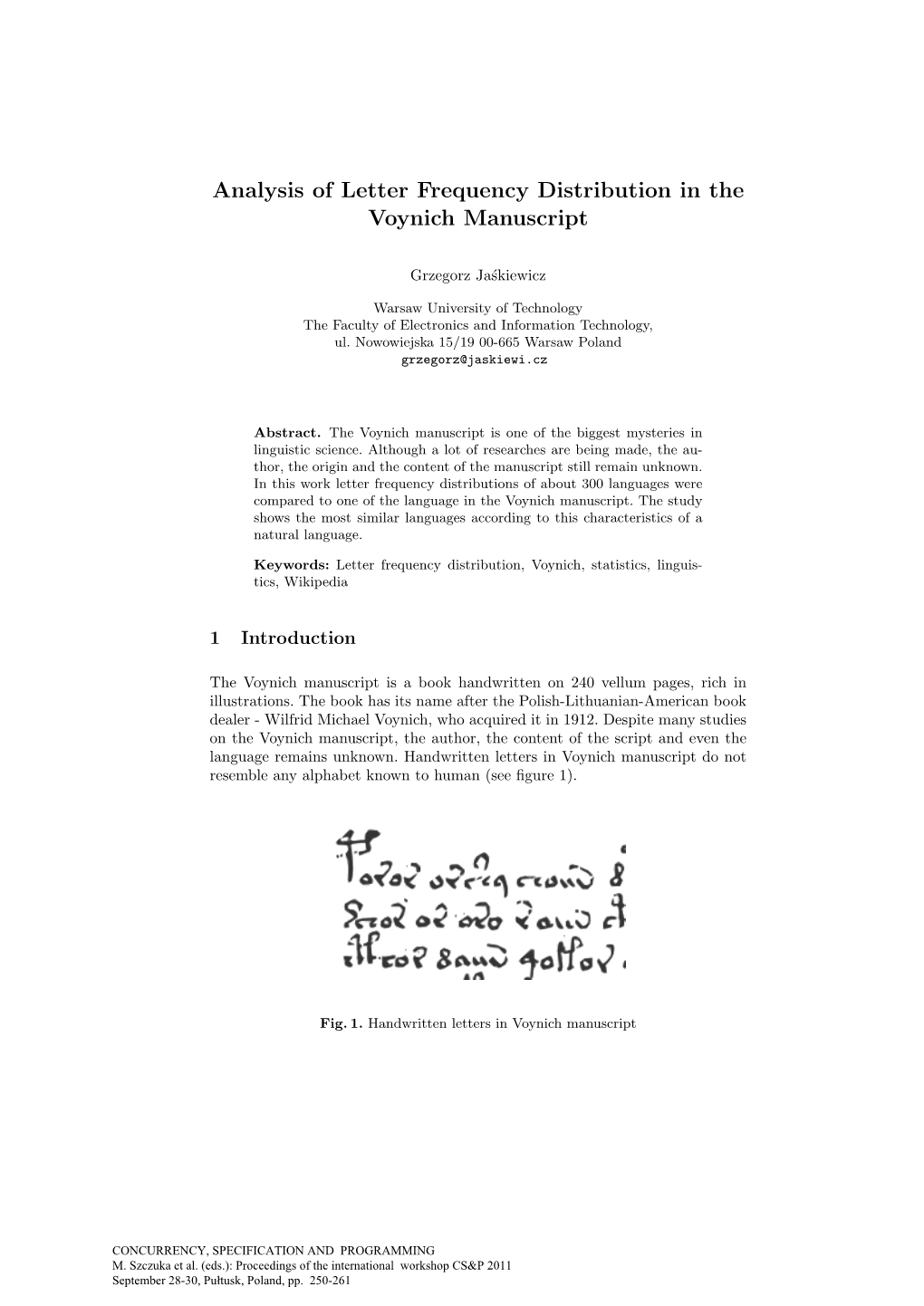 Analysis of Letter Frequency Distribution in the Voynich Manuscript