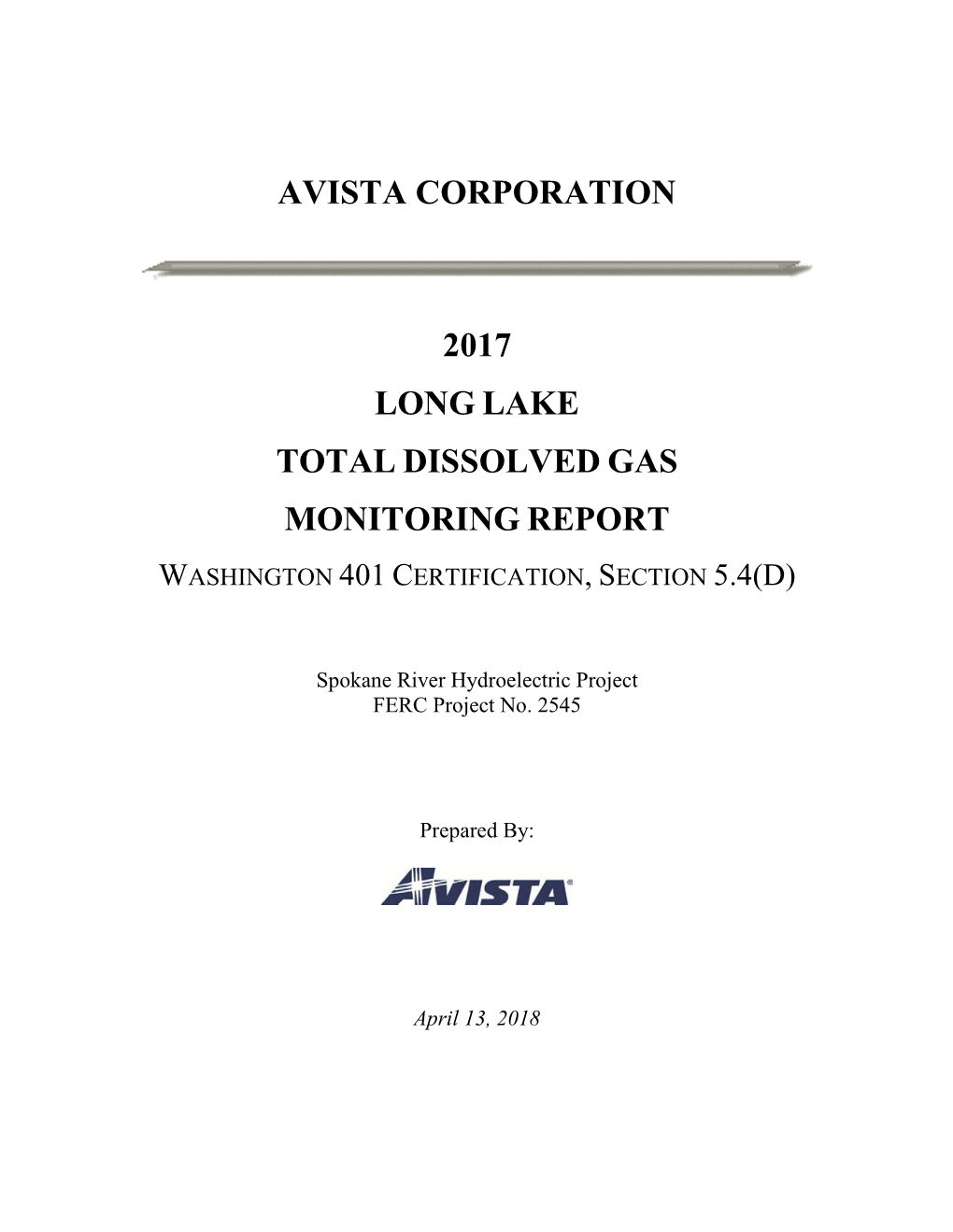 2017 Long Lake Total Dissolved Gas Monitoring Report