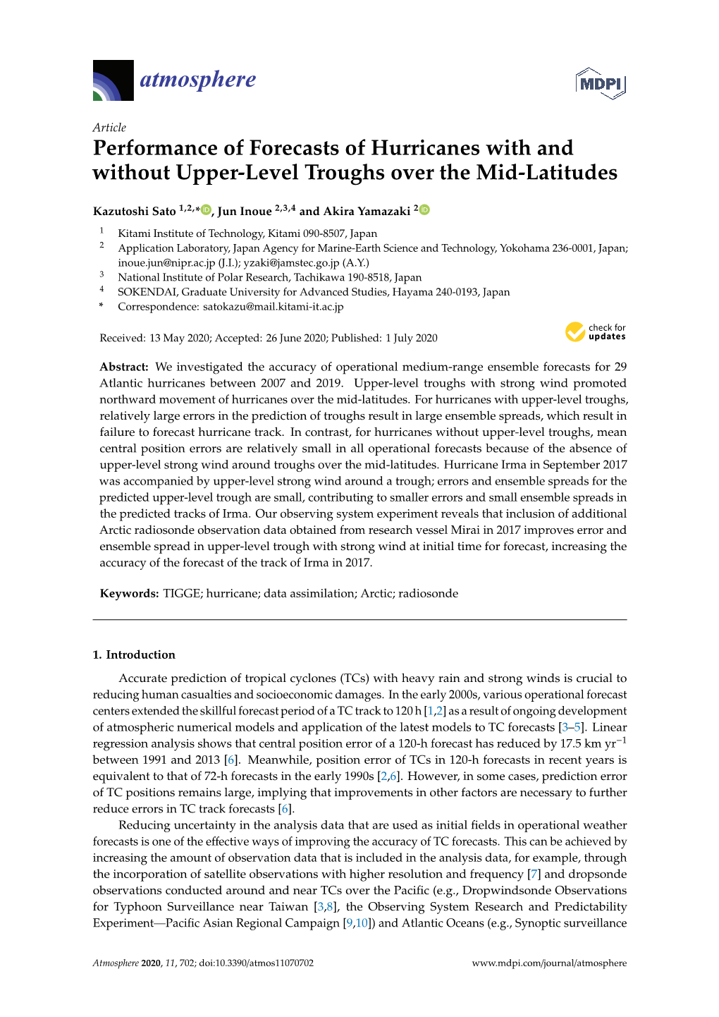 Performance of Forecasts of Hurricanes with and Without Upper-Level Troughs Over the Mid-Latitudes