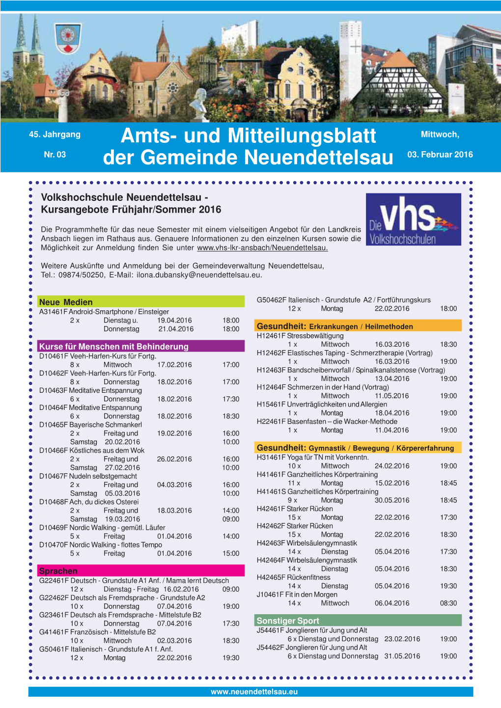 Amts- Und Mitteilungsblatt Der Gemeinde Neuendettelsau 1