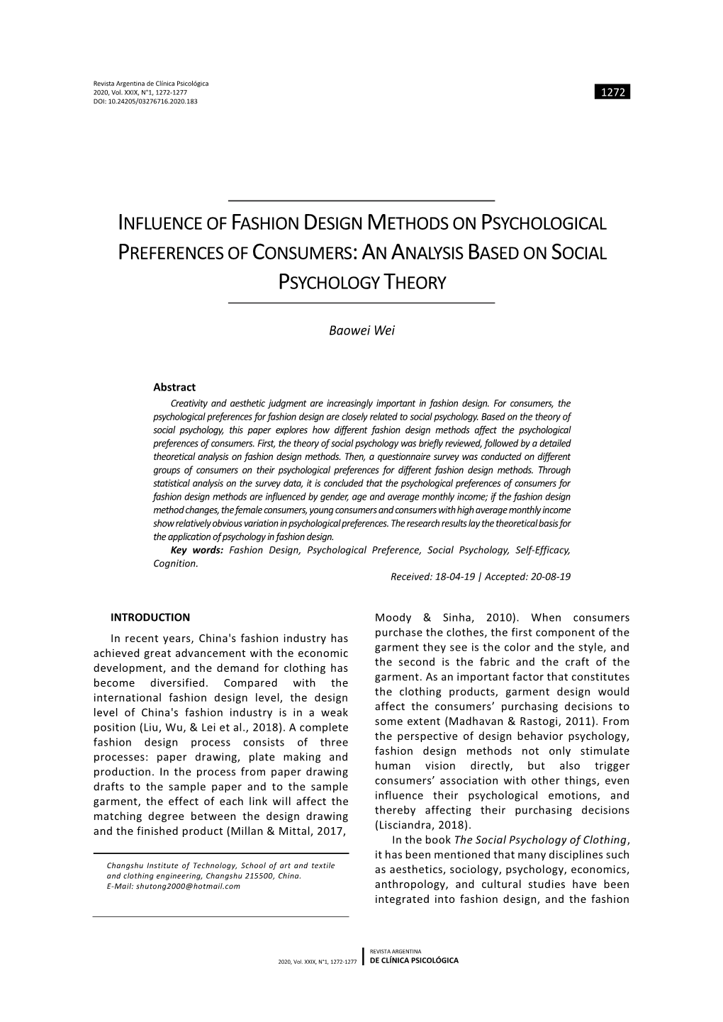 Influence of Fashion Design Methods on Psychological Preferences of Consumers: an Analysis Based on Social Psychology Theory