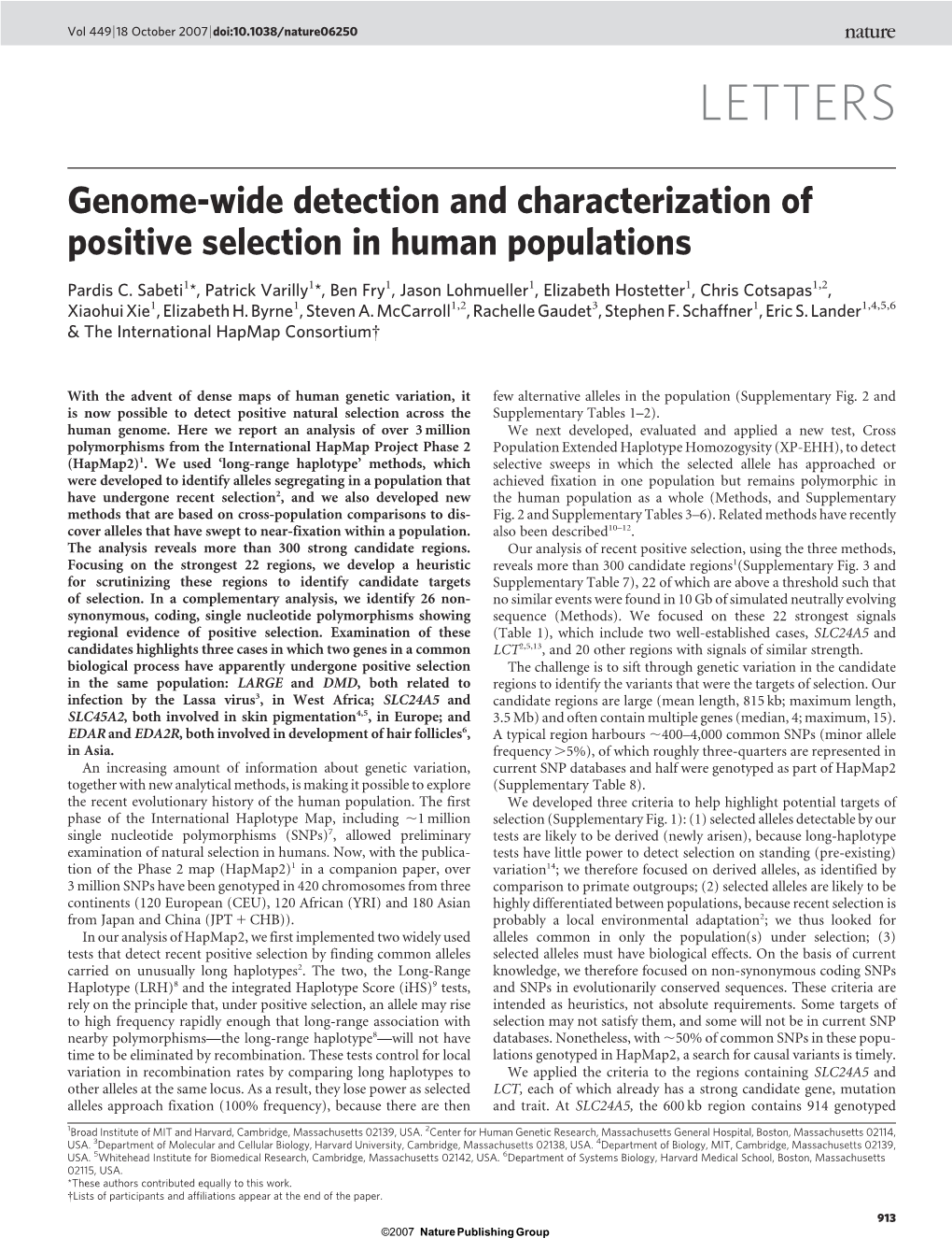 Genome-Wide Detection and Characterization of Positive Selection in Human Populations