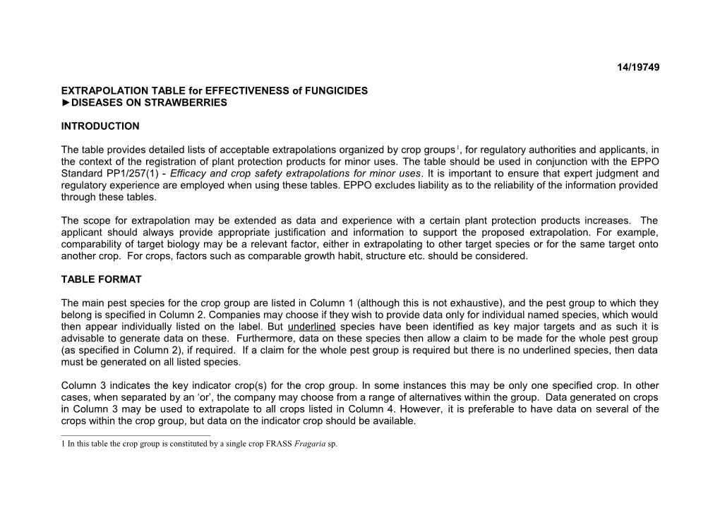 EXTRAPOLATION TABLE for EFFECTIVENESS of FUNGICIDES