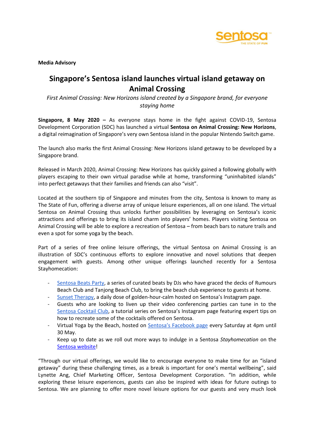 NEWS Singapore's Sentosa Island Launches Virtual Island Getaway On