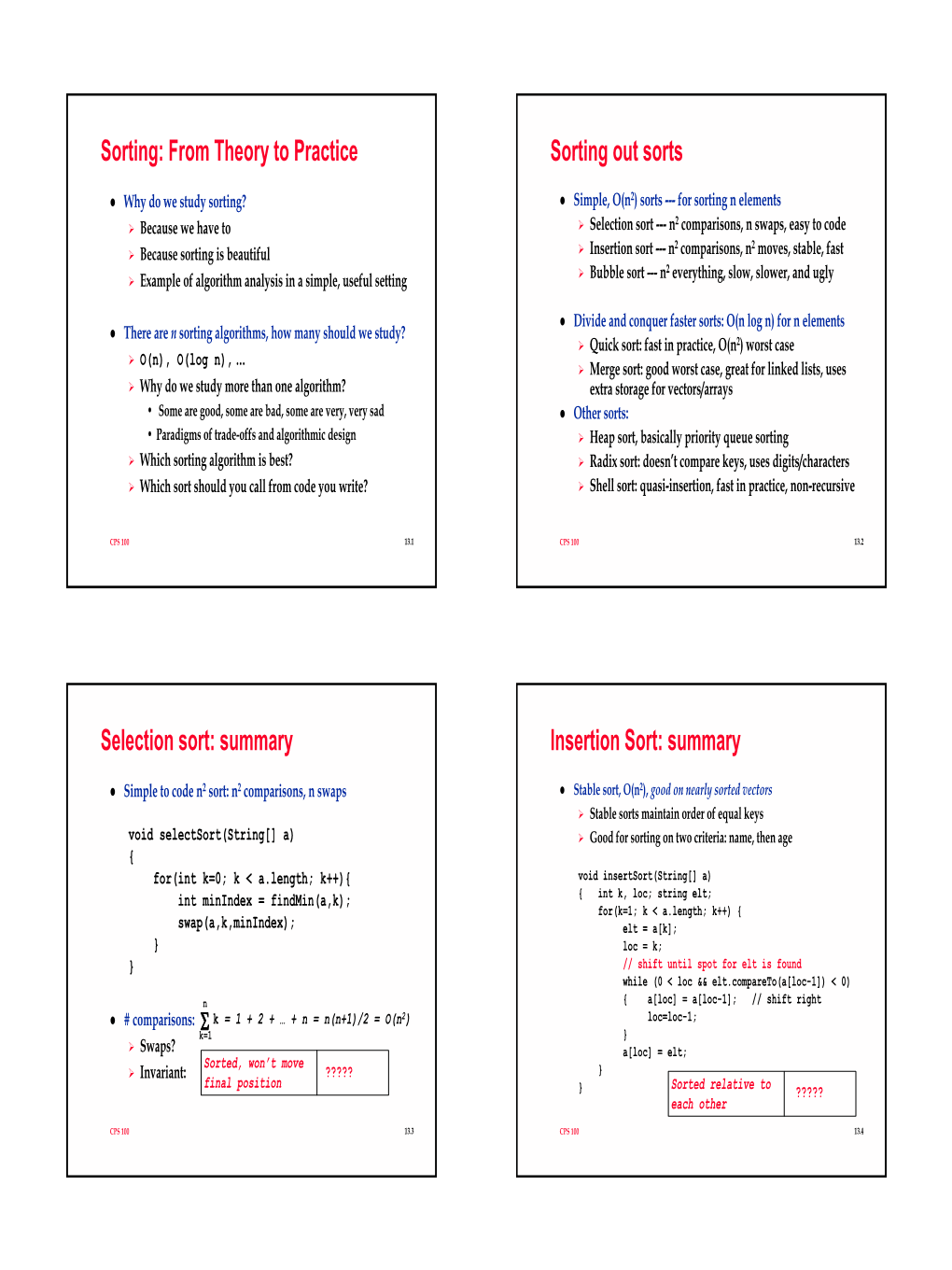 Summary Insertion Sort: Summary