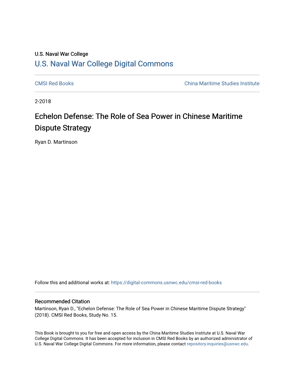 Echelon Defense: the Role of Sea Power in Chinese Maritime Dispute Strategy