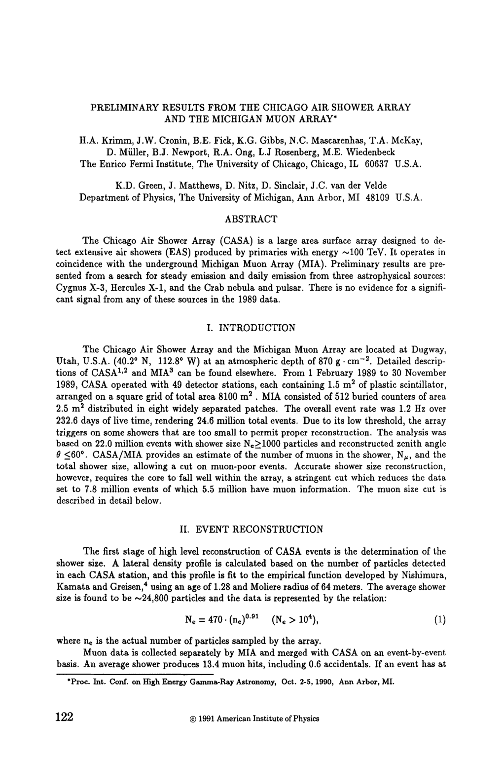 Preliminary Results from the Chicago Air Shower Array and the Michigan Muon Array*