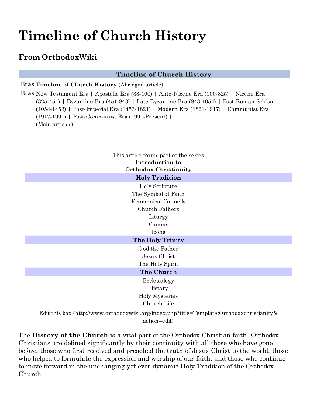 Timeline of Church History