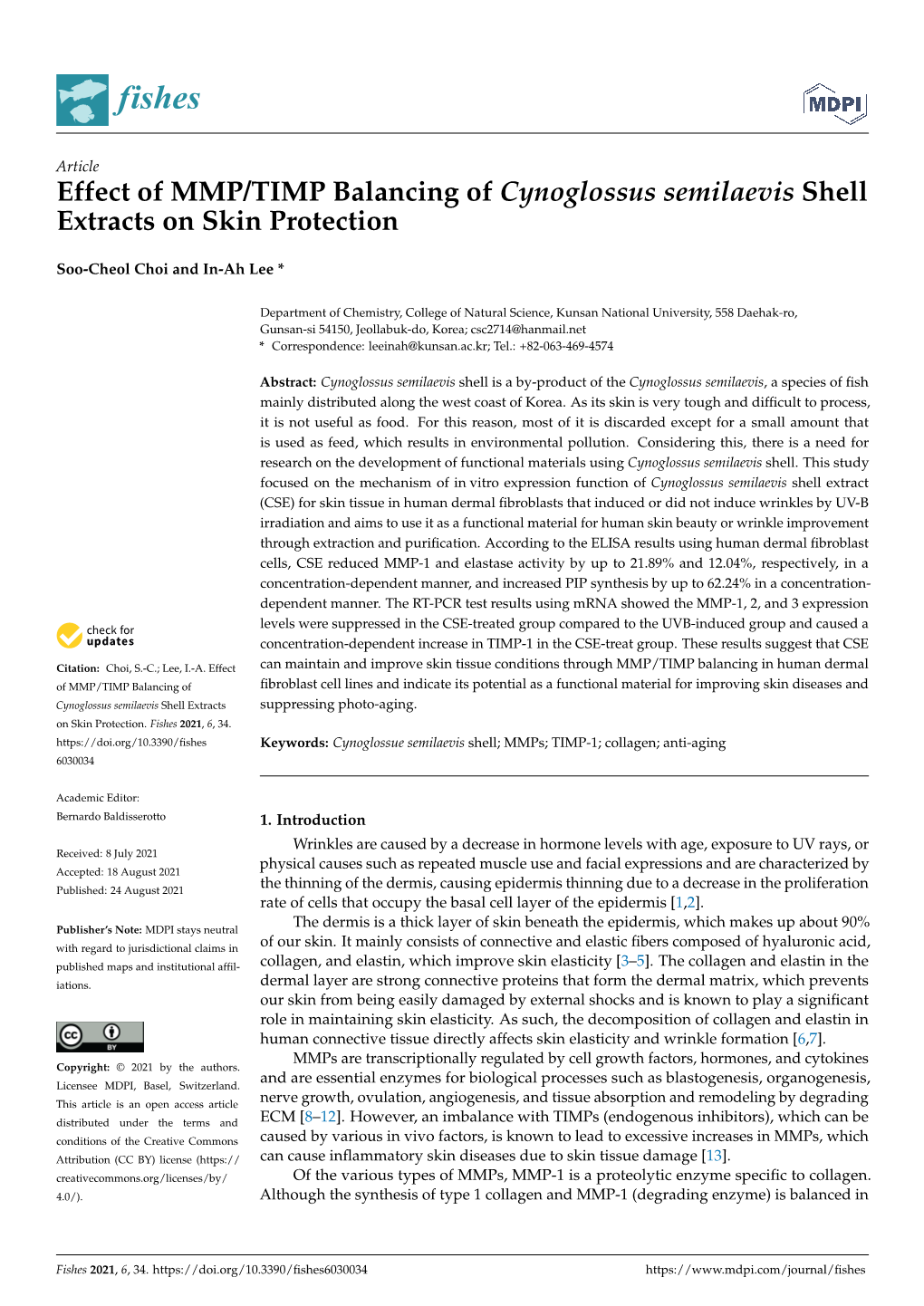 Effect of MMP/TIMP Balancing of Cynoglossus Semilaevis Shell Extracts on Skin Protection