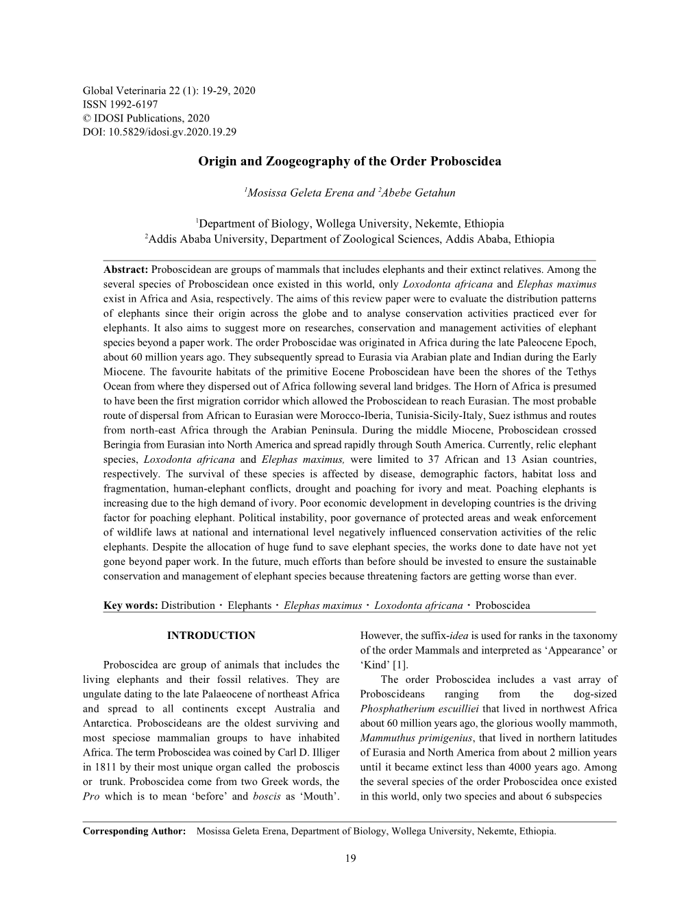 Origin and Zoogeography of the Order Proboscidea