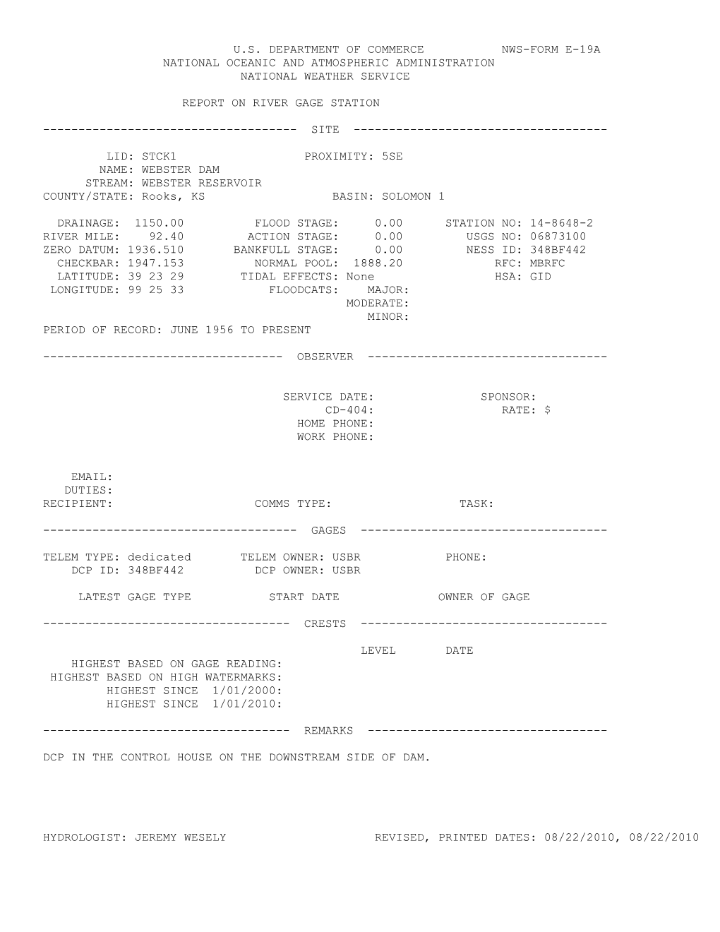 U.S. Department of Commerce Nws-Form E-19A