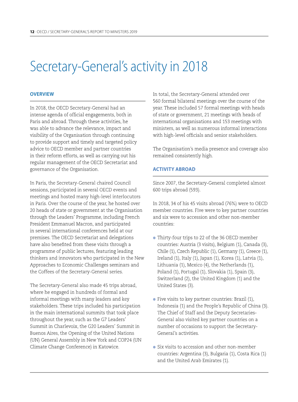 Secretary-General's Activity in 2018