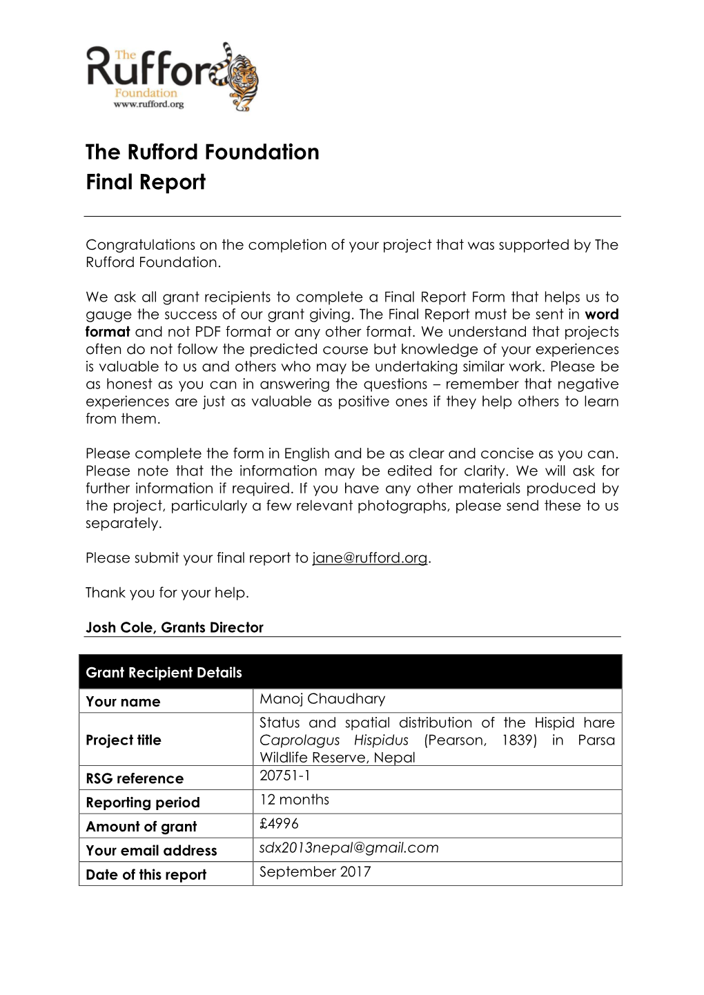 The Rufford Foundation Final Report