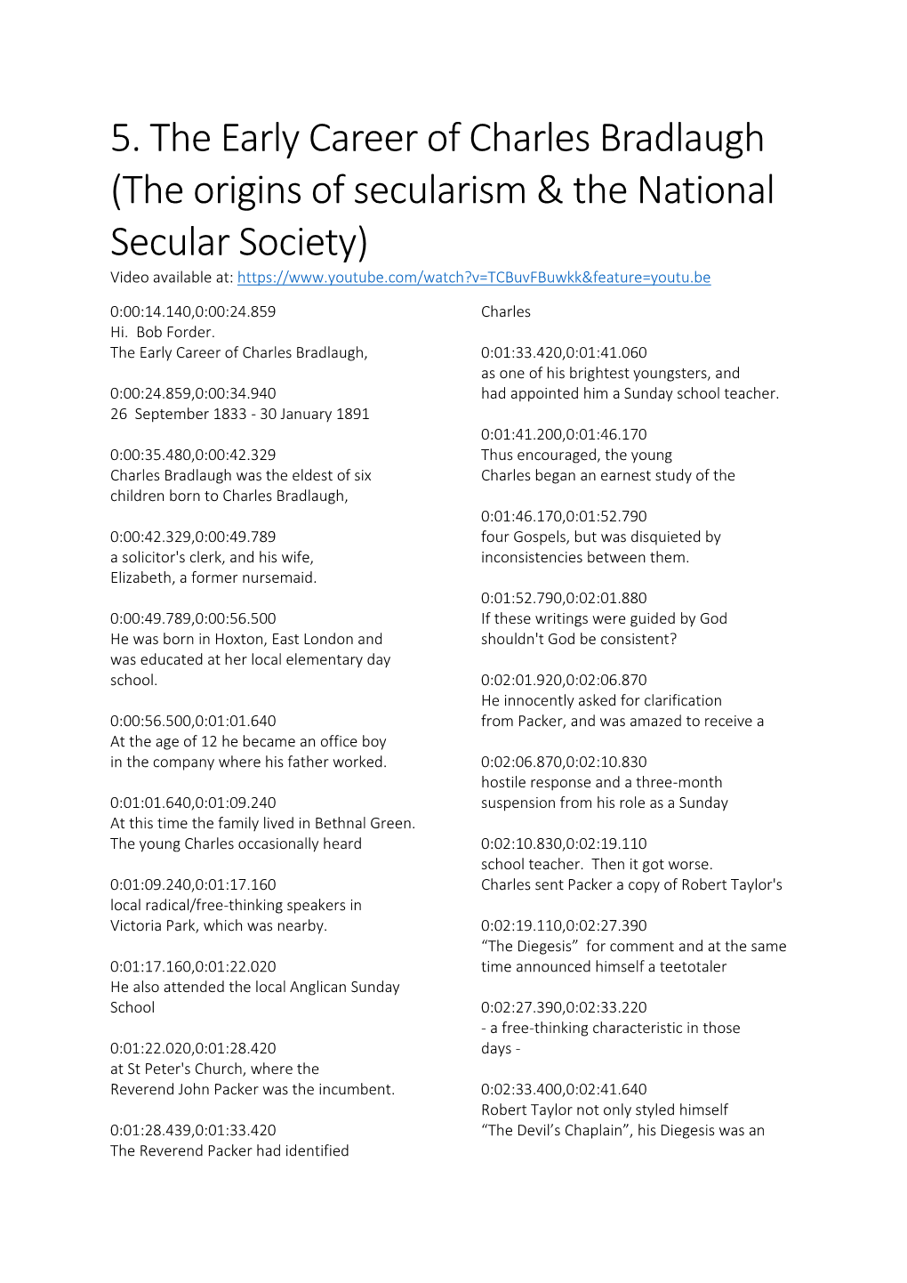 5. the Early Career of Charles Bradlaugh (The Origins of Secularism & the National Secular Society)