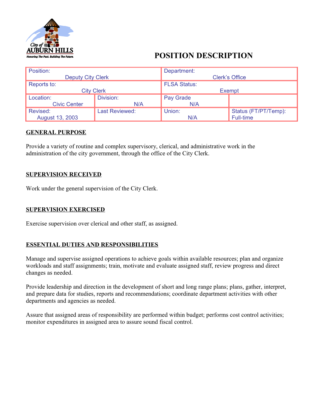 Position Description s16