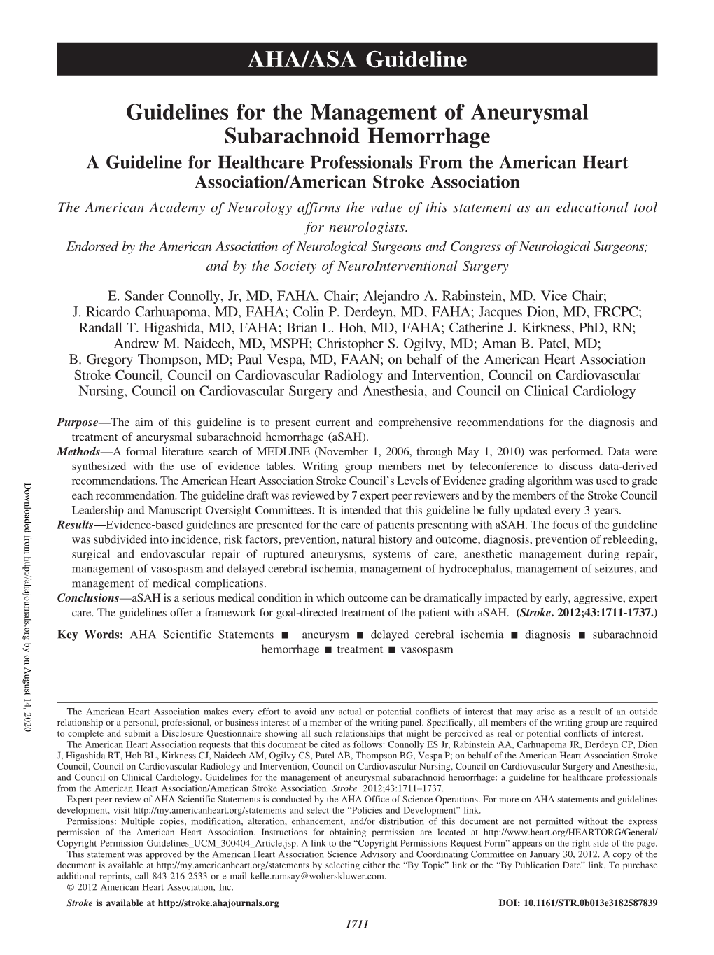 Guidelines for the Management of Aneurysmal Subarachnoid