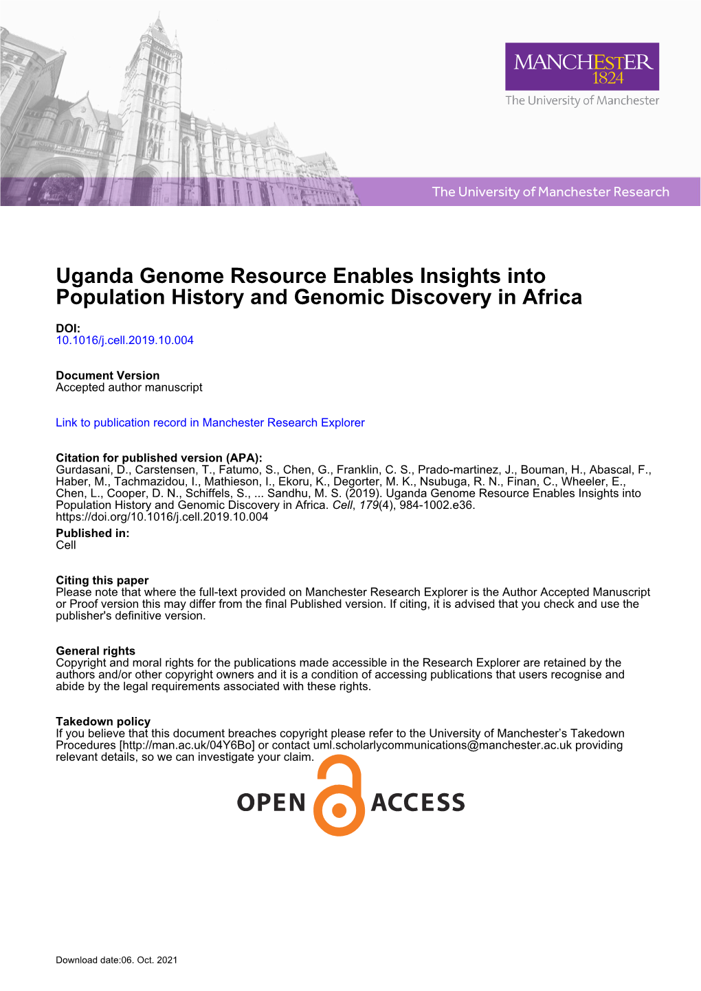 Uganda Genome Resource Enables Insights Into Population History and Genomic Discovery in Africa