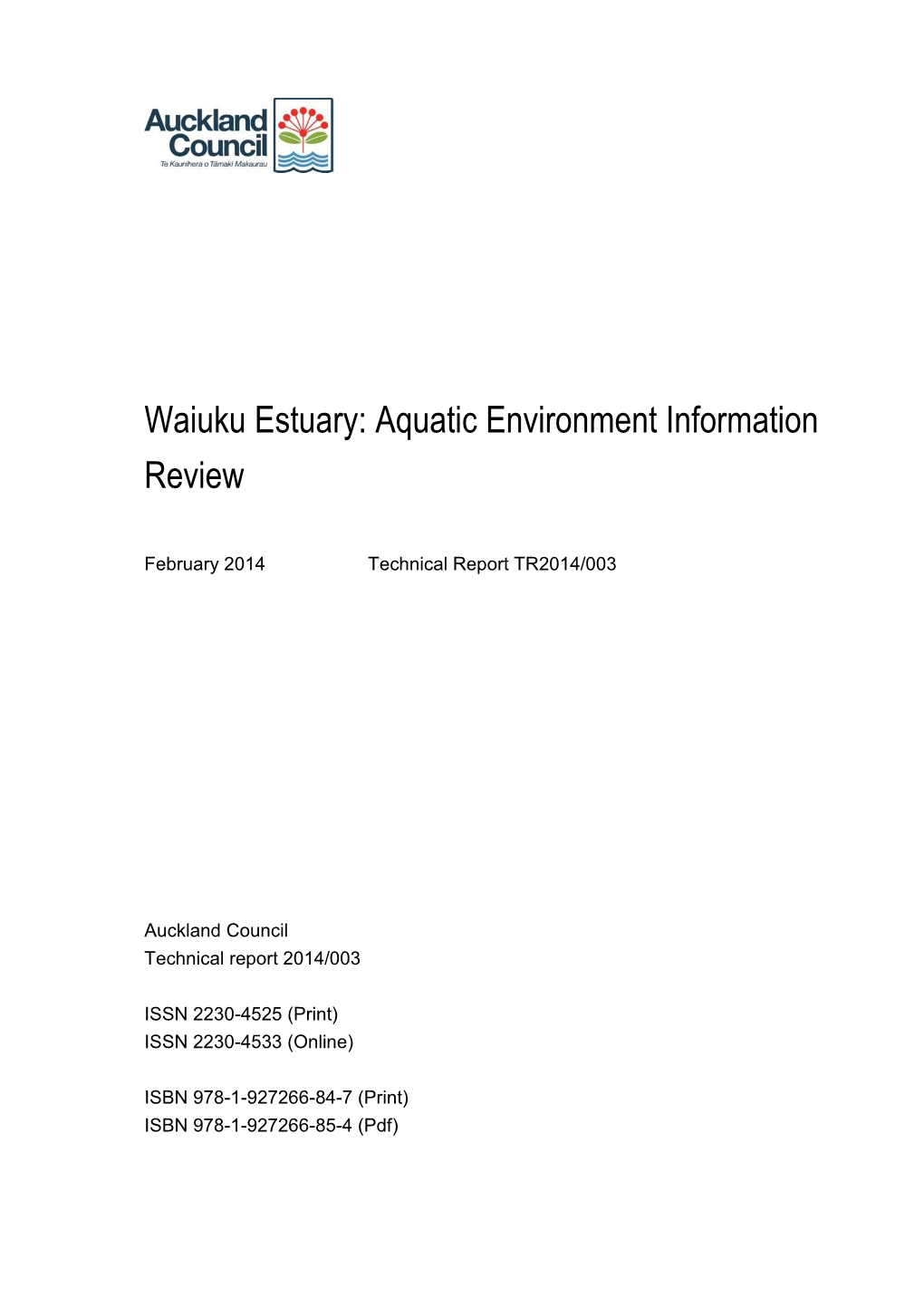 Waiuku Estuary: Aquatic Environment Information Review