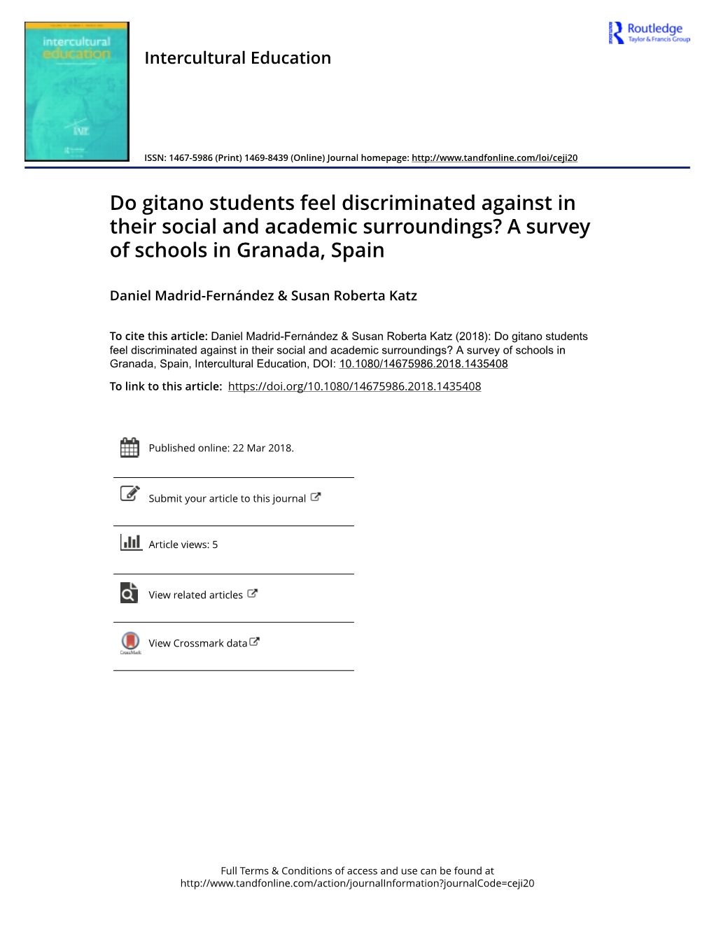 Do Gitano Students Feel Discriminated Against in Their Social and Academic Surroundings? a Survey of Schools in Granada, Spain