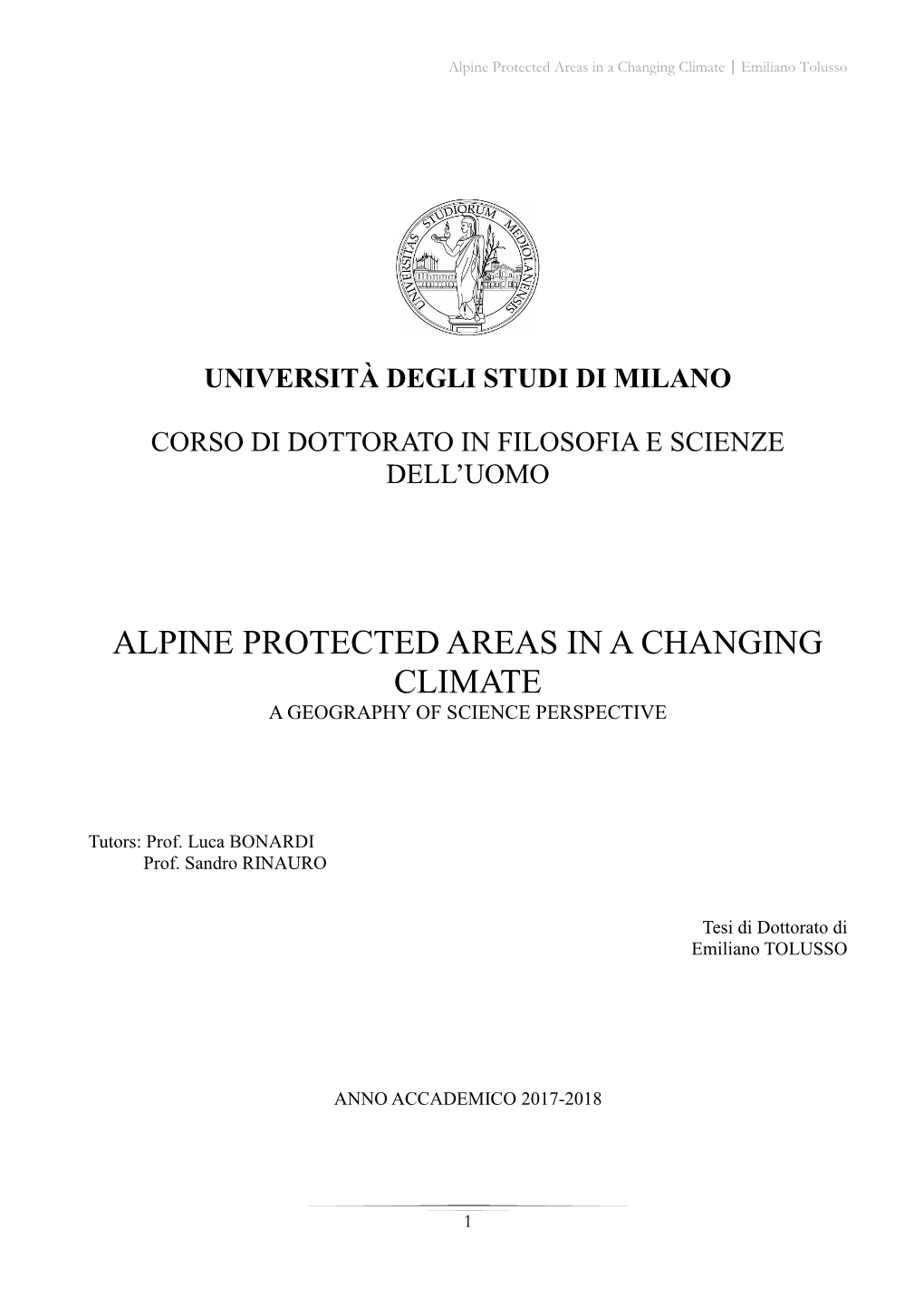 Alpine Protected Areas in a Changing Climate | Emiliano Tolusso