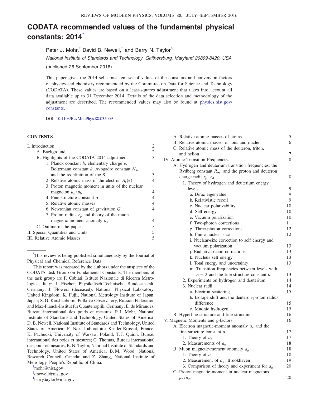 CODATA Recommended Values of the Fundamental Physical Constants: 2014*