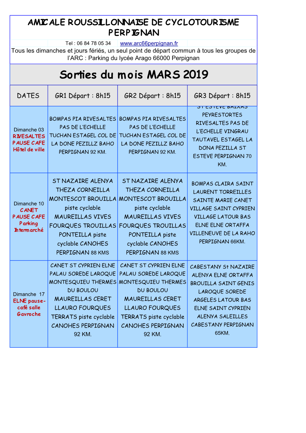 Sorties Du Mois MARS 2019