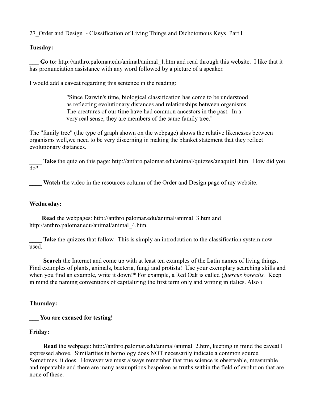 27 Order and Design - Classification of Living Things and Dichotomous Keys Part I