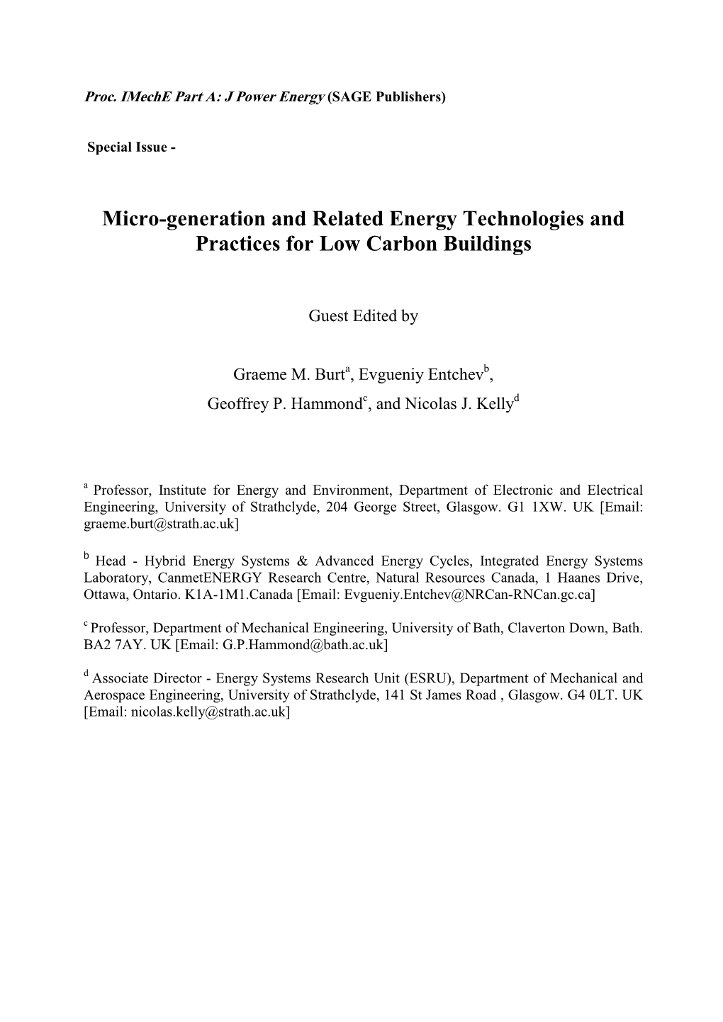 Micro-Generation and Related Energy Technologies and Practices for Low Carbon Buildings