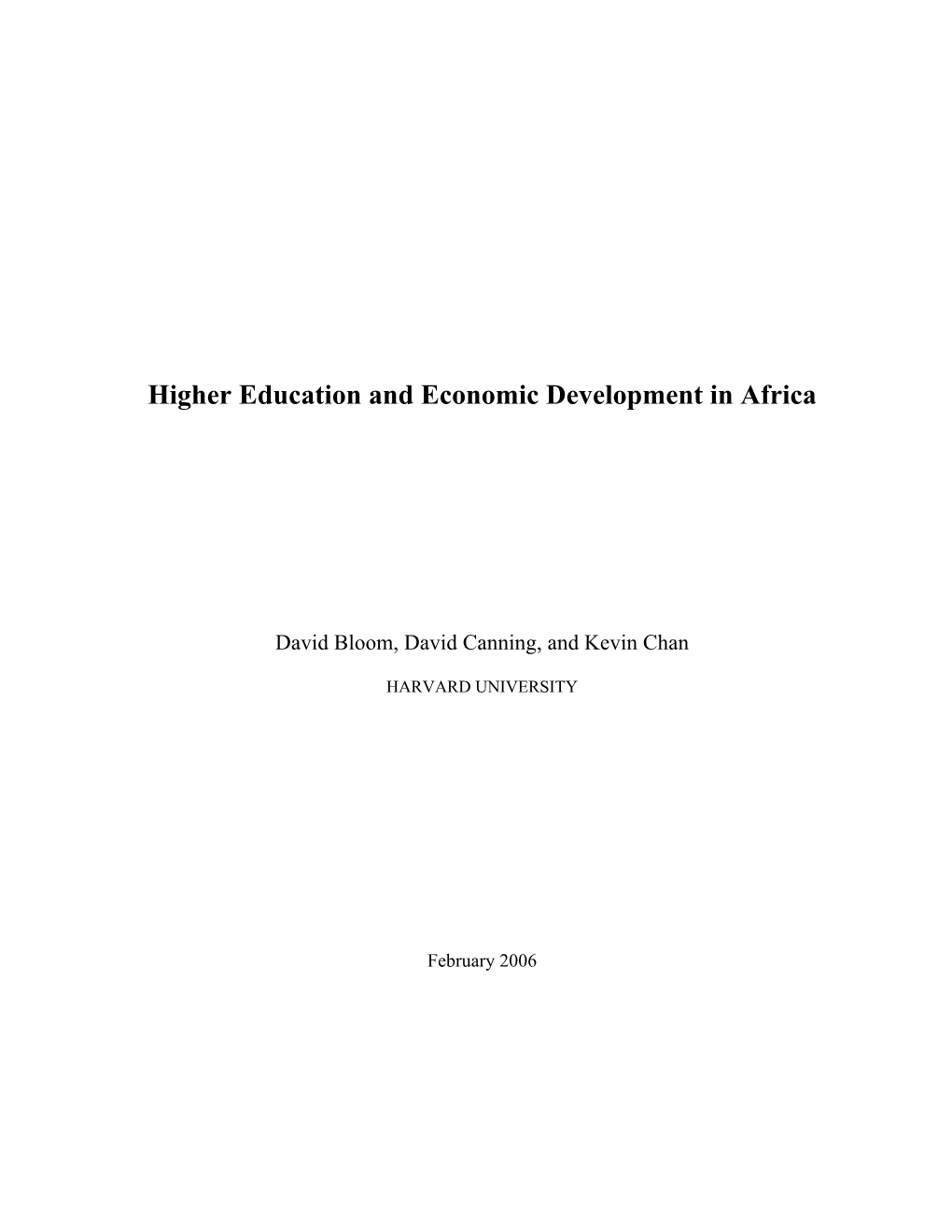 Higher Education and Economic Development in Africa