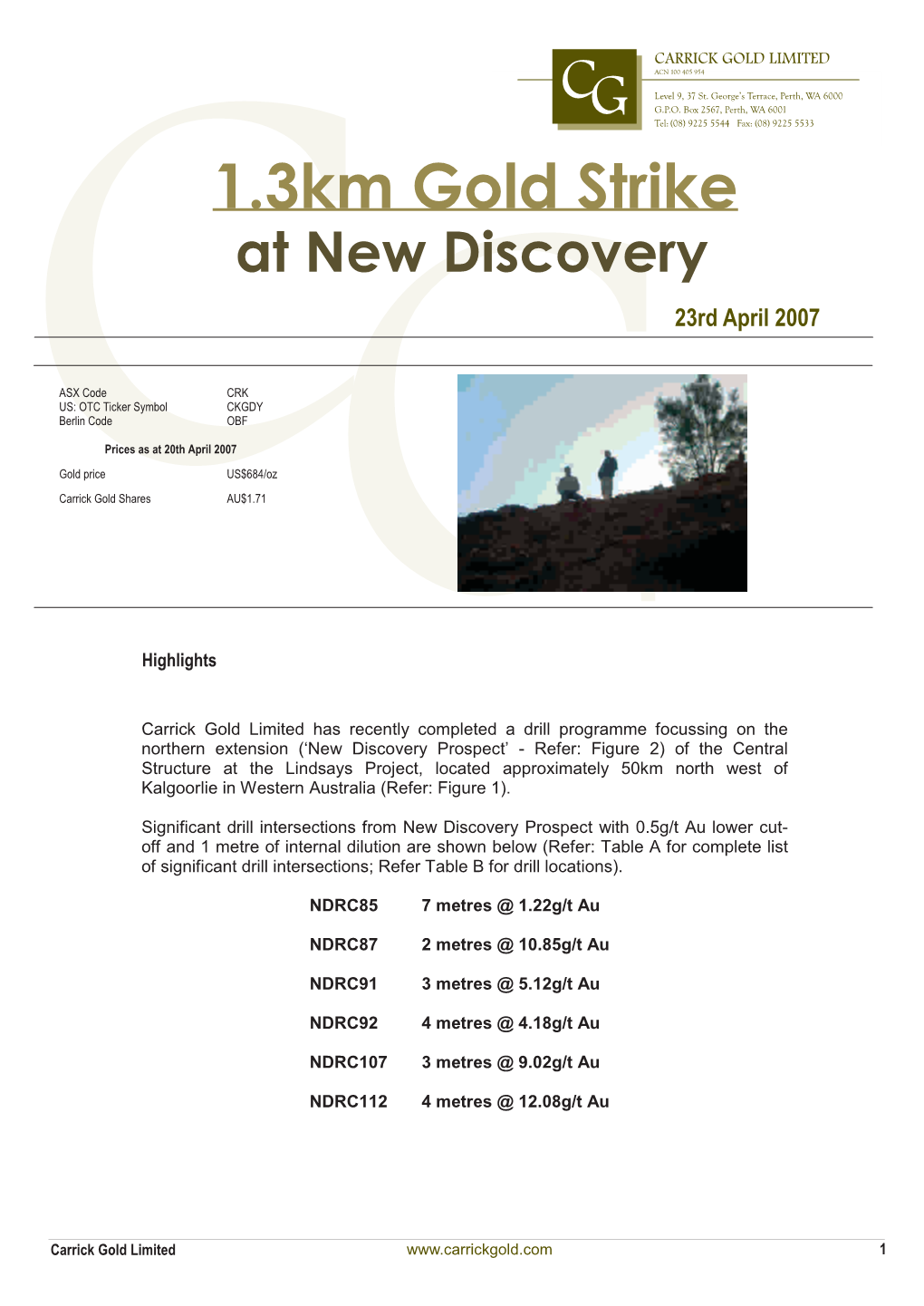 18. 23.04.07 Gold Mineralisation at New Disc