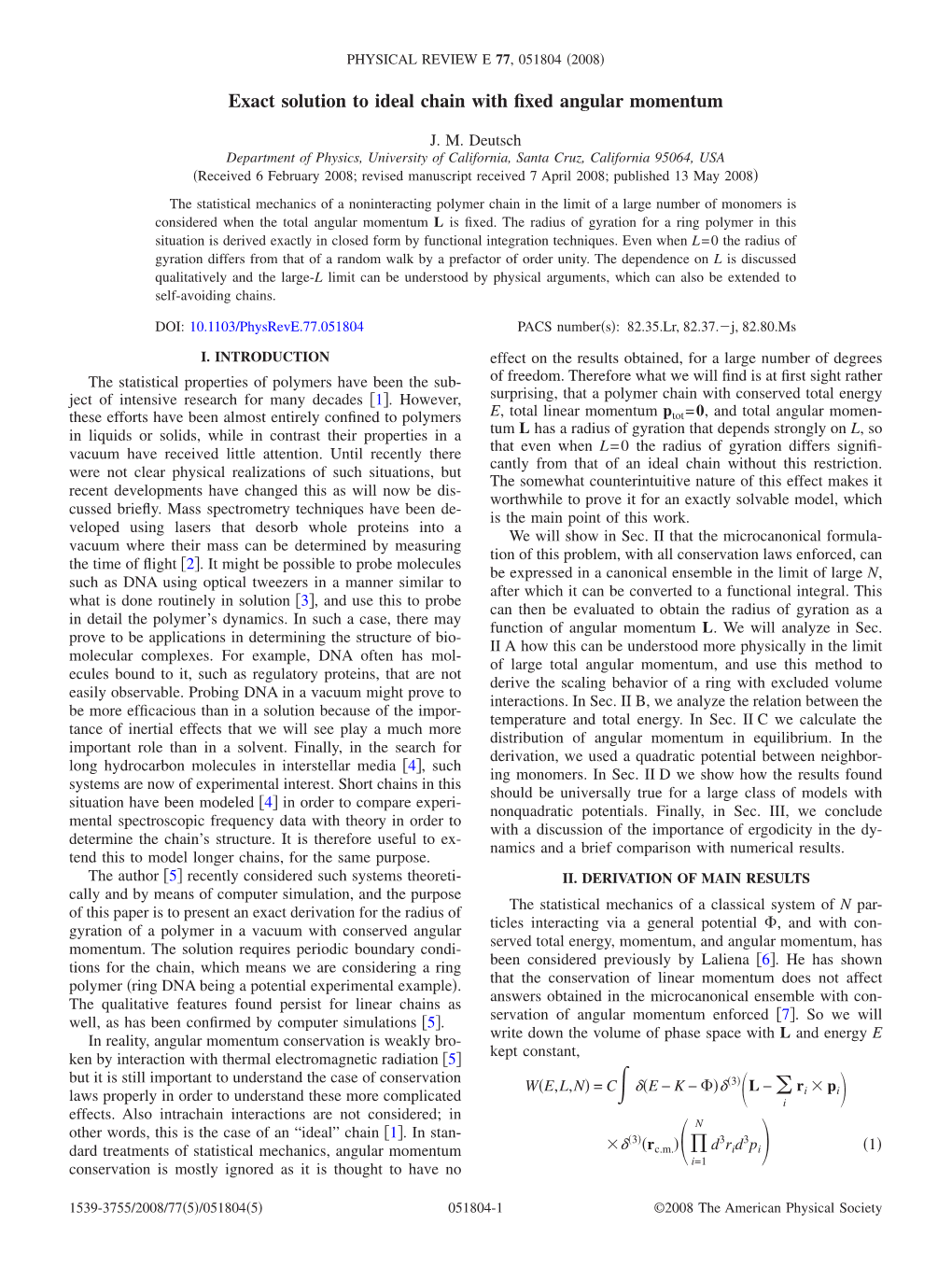 Exact Solution to Ideal Chain with Fixed Angular Momentum