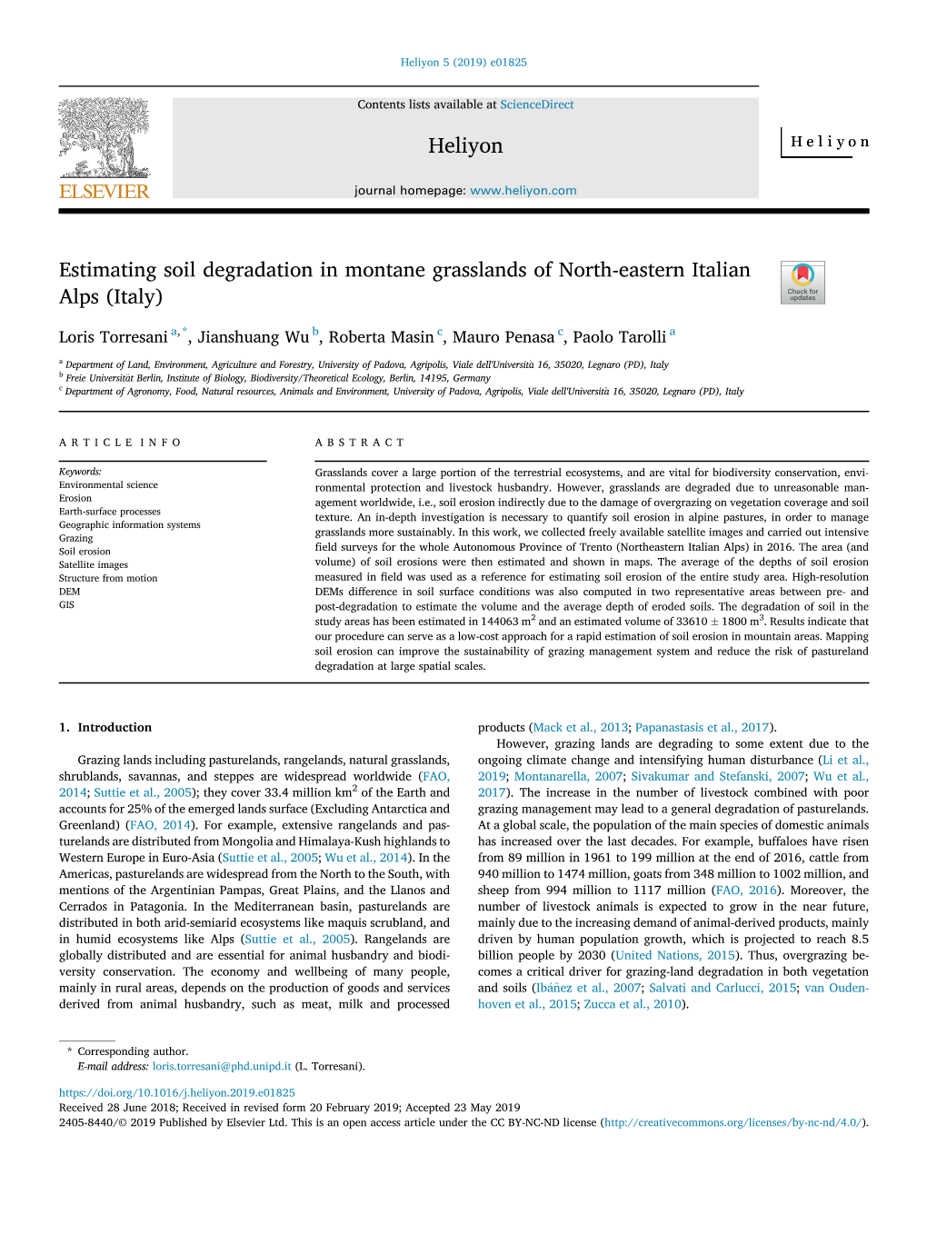 Estimating Soil Degradation in Montane Grasslands of North-Eastern Italian Alps (Italy)