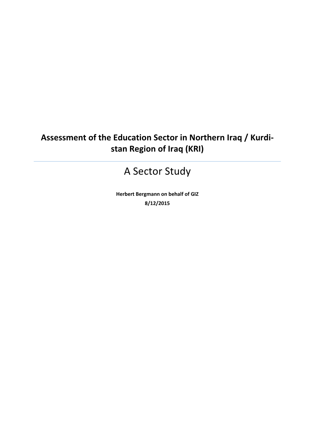 Assessment of the Education Sector in Northern Iraq Dec 2015 Final