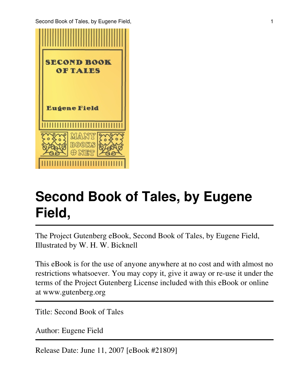 Second Book of Tales, by Eugene Field, 1