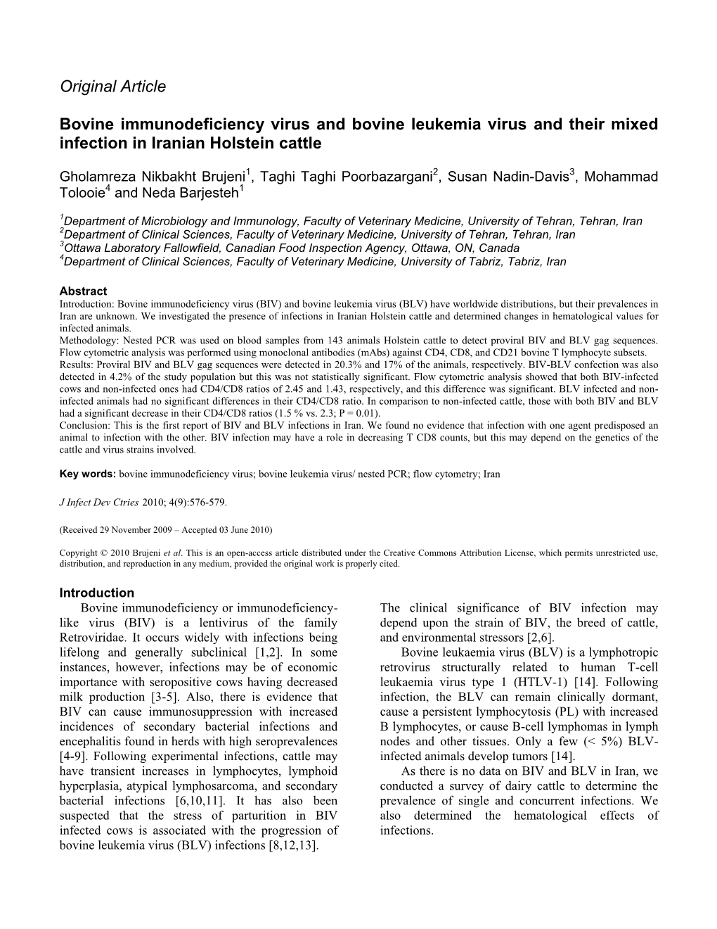 Original Article Bovine Immunodeficiency Virus and Bovine