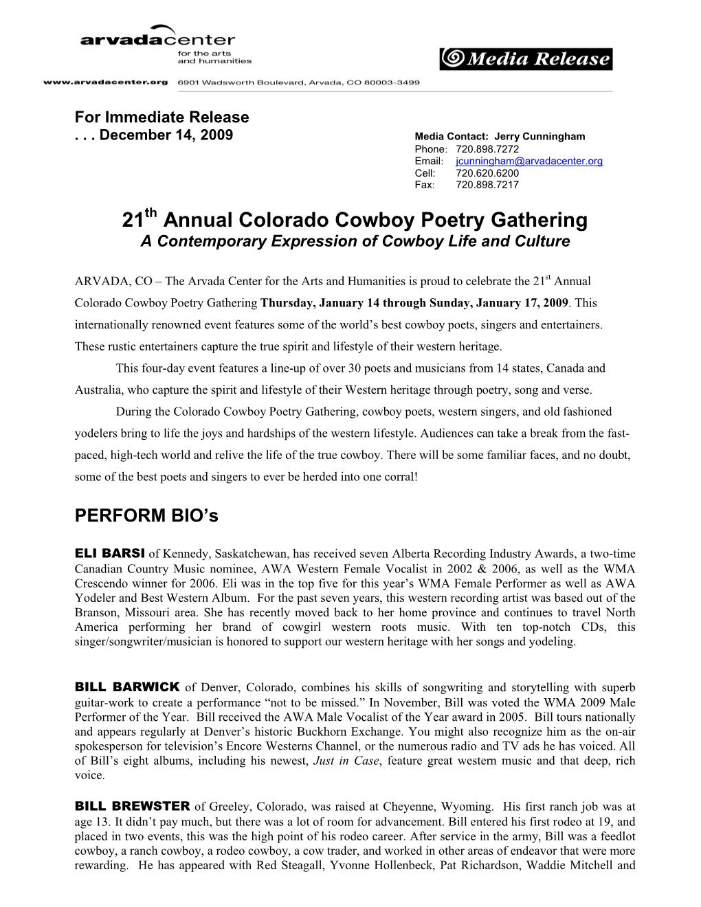 21 Annual Colorado Cowboy Poetry Gathering