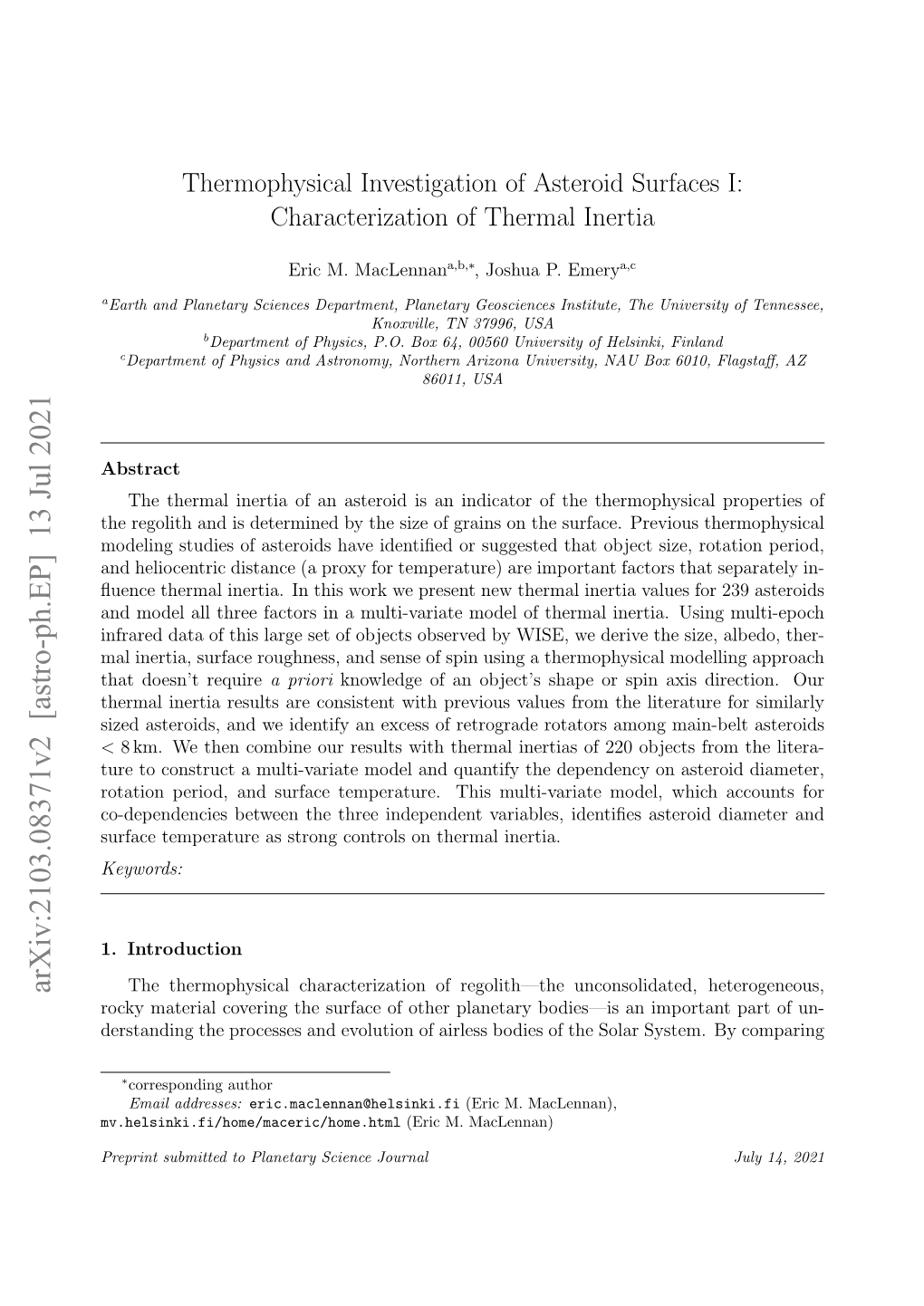 Characterization of Thermal Inertia