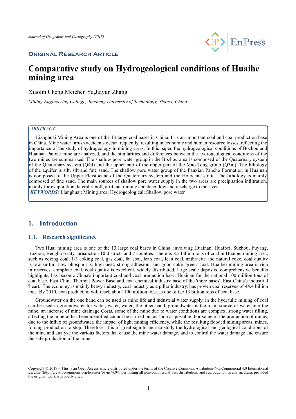 Comparative Study on Hydrogeological Conditions of Huaihe Mining Area