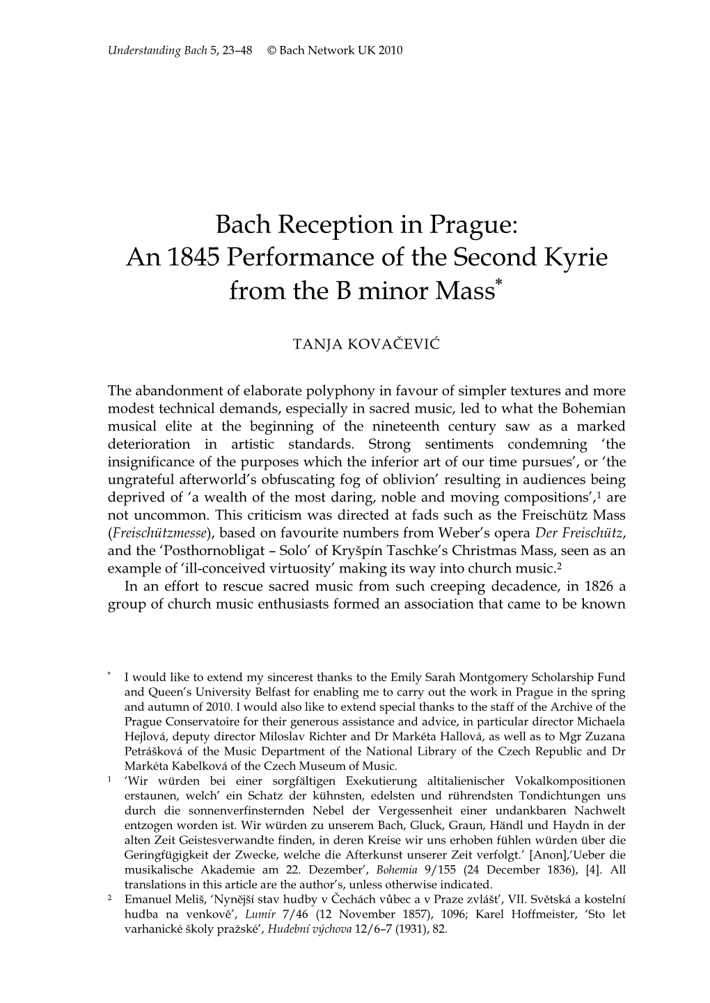 Bach Reception in Prague: an 1845 Performance of the Second Kyrie from the B Minor Mass