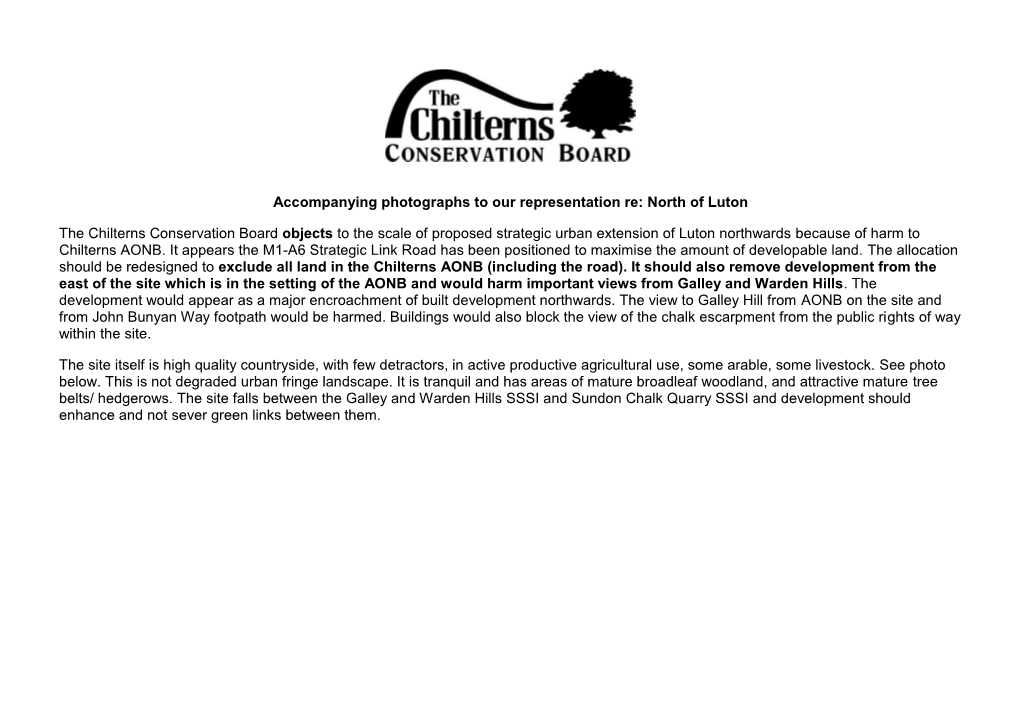 Chilterns Conservation Board Objects to the Scale of Proposed Strategic Urban Extension of Luton Northwards Because of Harm to Chilterns AONB