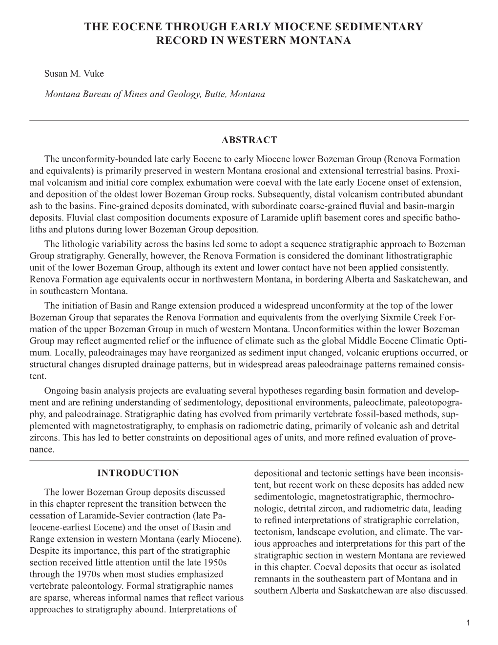 The Eocene Through Early Miocene Sedimentary Record in Western Montana